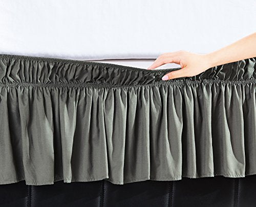 EasyWrap Silver Elastic Ruffled Bed Skirt with 16 inch Drop - Twin/Full