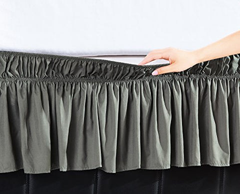 EasyWrap Silver Elastic Ruffled Bed Skirt with 16 inch  Drop - Queen/King