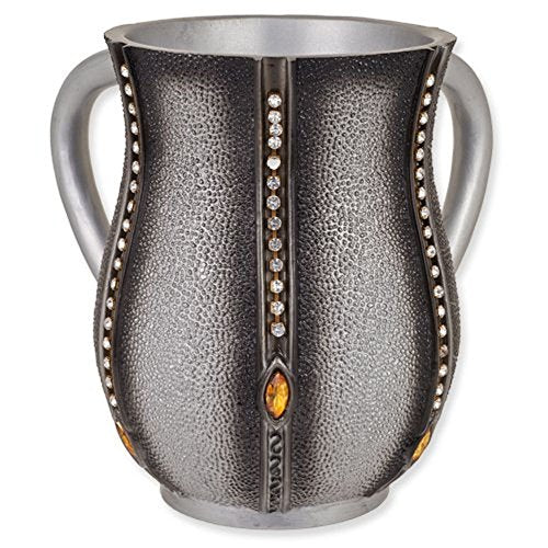 Ultimate Judaica King's Crown Silver Resin Wash Cup with Crystals (Netilat Yadayim) - 6.25 inch H