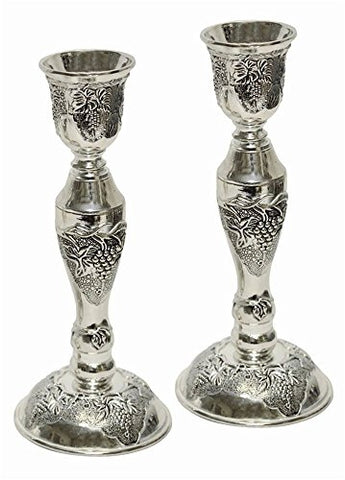 Ultimate Judaica Candle Sticks Nickel Plated - 6.75 inch 