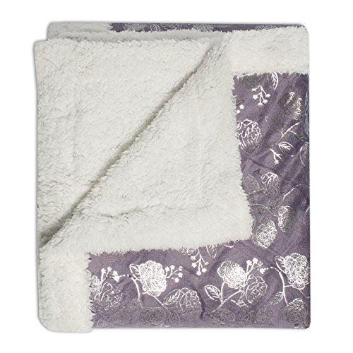Ben&Jonah Designer Plush 50 inch x 60 inch Soft-Silver Flower-Throw-Blanket -Purple