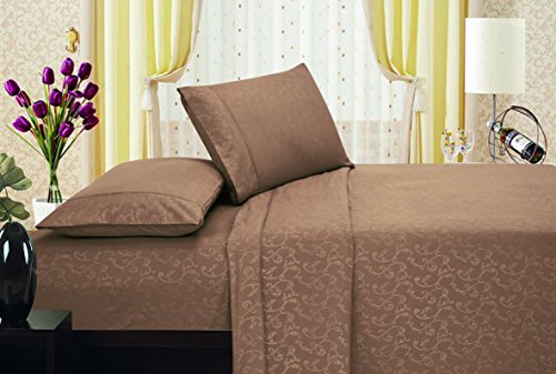 Ben&Jonah Designer Plush Twin Flower Embossed Sheet Set -Latte/Mocha