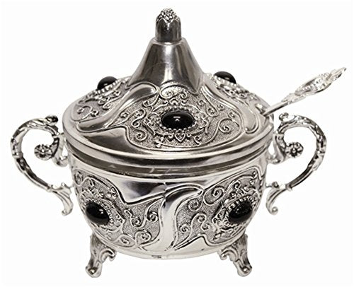 L'Shanah Tovah Happy&Healthy Decorative Dish Silver Plated With Black Stones - 5 inch