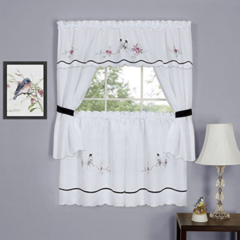 Ben&Jonah Collection Arden Embellished Cottage Window Curtain Set 58x36 Tier Pair/ 58x36 Topper