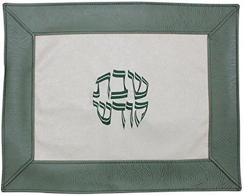 Ben and Jonah Challah Cover Vinyl- Faux Croc Skin Ivory Center with Green Border