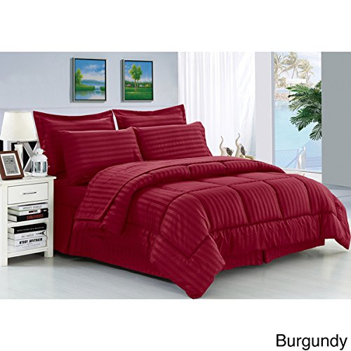 Ben&Jonah Designer Plush Queen 8 Piece Set: Embossed Dobby Stripe Microfiber Bed In A Bag -Burgundy