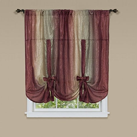 Ben&Jonah Collection Ombre Window Curtain Tie Up Shade 50x63 - Burgundy