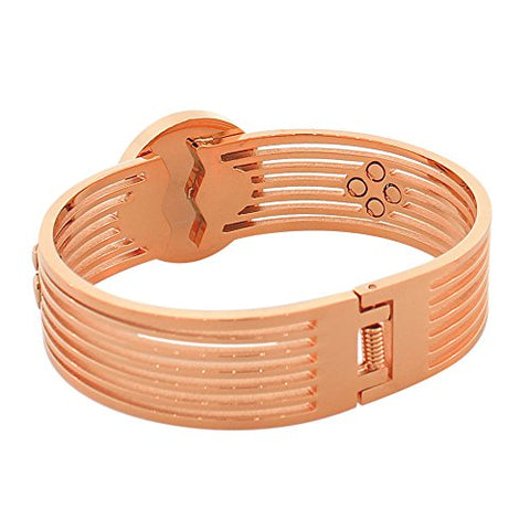 EDFORCE Stainless Steel Rose Gold-Tone Simulated Mother-of-Pearl Floating CZ Bangle Bracelet