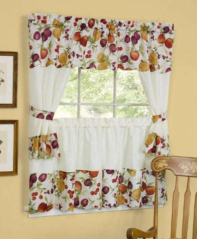 Ben&Jonah Collection Chesapeake Embellished Cottage Window Curtain Set - 58x36 Tailored Tier Pair/58x36 Tailored Topper with attached swaggers and tiebacks. - Multi