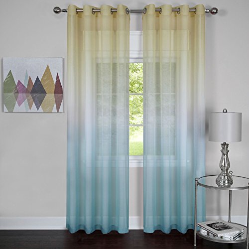 Luck of the Irish Leprechaun Rainbow Ombre Set of 2 Sheer Panels in Blue (50 inch x 84 inch )
