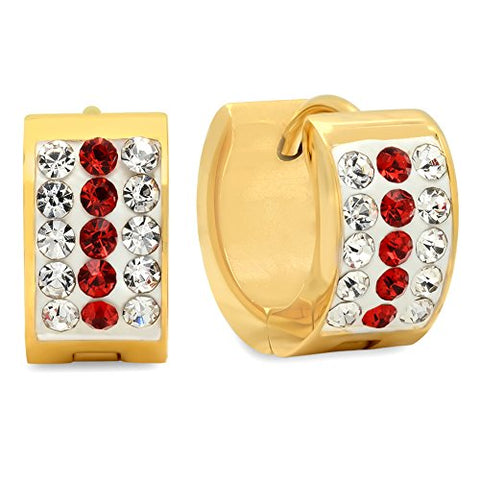 Ben and Jonah Ladies 18k Gold Plated Stainless Steel White and red simulate Diamond Huggie Earrings