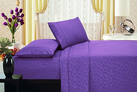 Ben&Jonah Designer Plush King Flower Embossed Sheet Set -Purple