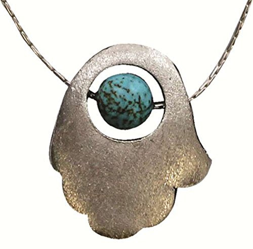 Conremporary Hamsa Amulet Necklace With Turquoise Globe - Chain 16 inch Pendant 5/8 inch W X 6/8 inch H