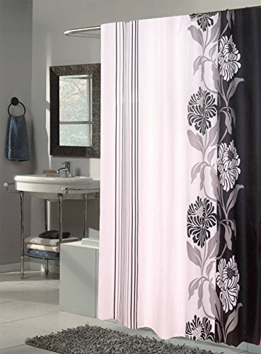 Royal Bath Extra Long Water Repellant Fabric Shower Curtain Liner with Weighted Hem (70 inch x 84 inch ) - Chelsea Black