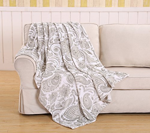 Traditional Elegance Queen Size Microplush Blanket (86 inch x 86 inch ) -Beie Paisley