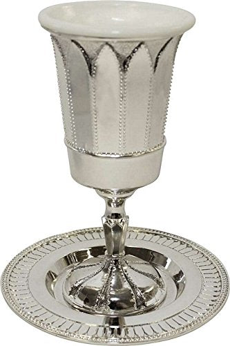 Nickel Plated Kiddush Cup With Plate With Stand 6 1/4 inch H