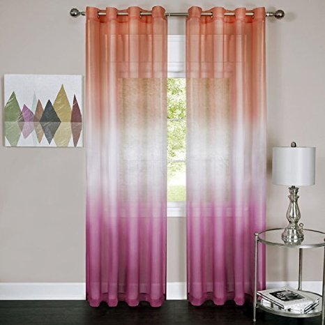 Prisma Set of 2 Ombre Sheer Window Curtain Panels (52 inch x 84 inch ) - Pink
