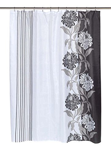 Royal Bath Chelsea Floral Design Fabric Shower Curtain in Black Size: 70 inch x 72 inch