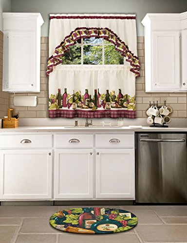 Ben&Jonah Collection Chardonnay - Printed Tier and Swag Window Curtain Set - 57x24 - Burgundy