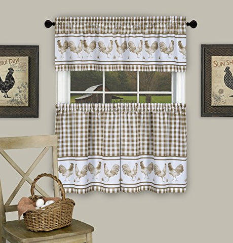 Ben&Jonah Collection Barnyard Window Curtain Tier Pair and Valance Set - 58x36 - Taupe