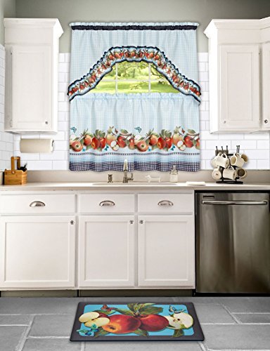 Ben&Jonah Collection Golden Delicious - Printed Tier & Swag Window Curtain Set - 57x24 - Ice Blue
