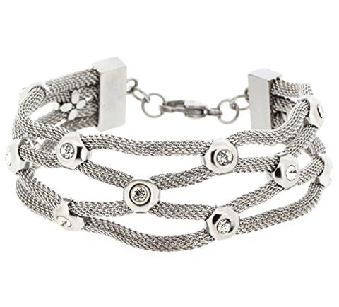 Ben and Jonah Crossover Mesh Lady's Bracelet with Stones and Lobster Lock - Edforce Stainless Steel