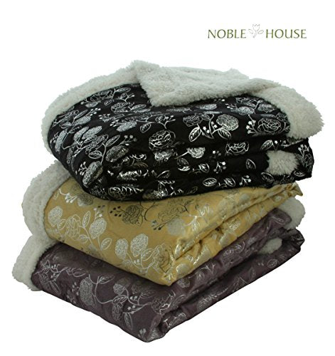 Ben&Jonah Designer Plush Silver Flower Sherpa Throw Blanket (50 inch x 60 inch ) - Mocha