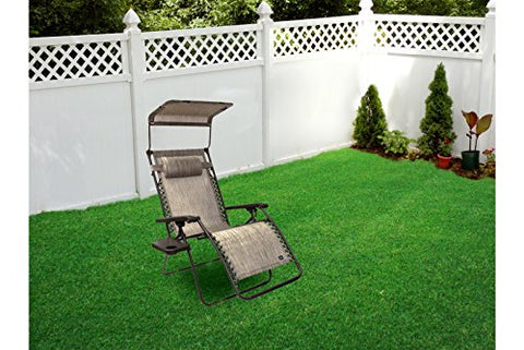 Patio Bliss GRAVITY FREE Chair with Sun-Shade and Cup Tray - Platinum