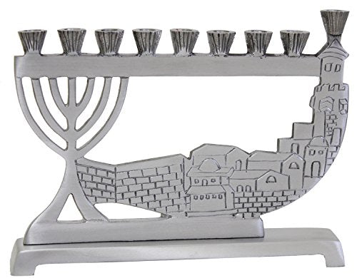 Lamp Lighters Ultimate Judaica Candle Menorah - Pewter - 6 inch H
