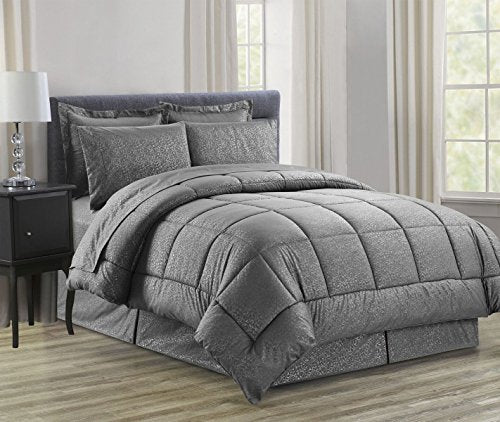 Ben&Jonah King Size 8 Piece Vine Down Alternative Bed N Bag (100 inch x 86 inch ) - Grey