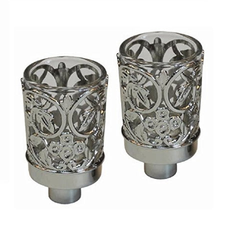 Ultimate Judaica Neronim Set of 2 Candle Holders Nickel Plated 3 inch H