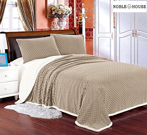 Cozy Home Ultra Soft Reversible Queen Blanket with Sherpa Lining - Beige