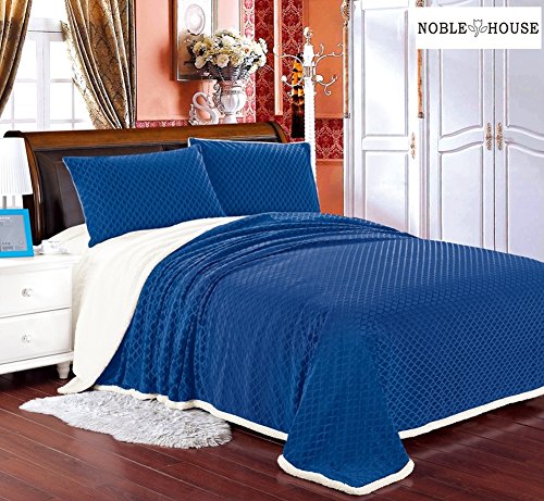 Luxurious Home Ultra Soft Reversible King Blanket with Sherpa Lining - Navy