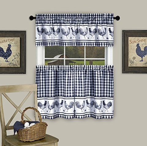 Ben&Jonah Collection Barnyard Window Curtain Tier Pair and Valance Set - 58x36 - Navy