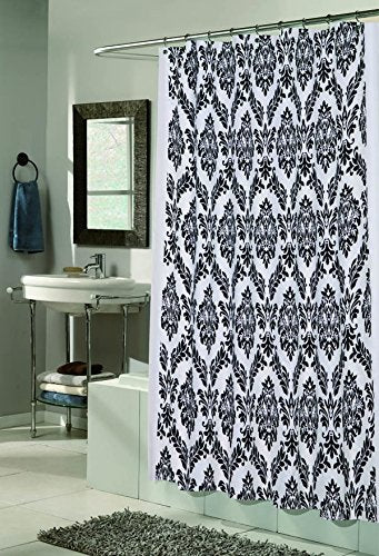 Royal Bath Collection King's Seal Regal Fabric Shower Curtain with Poly Taffeta Flocking in Black/White Size: 70 inch x 72 inch