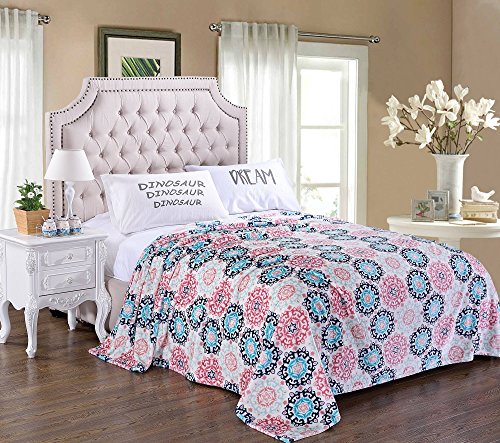 Ben&Jonah Designer Plush King (102 inch x 86 inch ) Blanket - Multicolored Mandala Burst