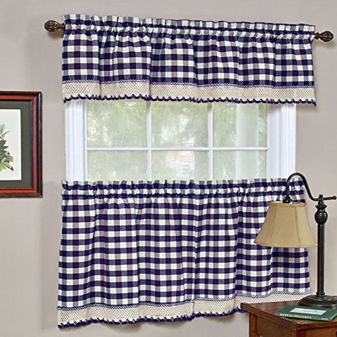 Ben&Jonah Collection Buffalo Check Window Curtain Tier Pair - 58x24 - Navy