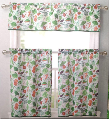 Vegetable Garden 3 Piece Kitchen Curtain Window Set