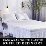 EasyWrap White Elastic Ruffled Bed Skirt with 16 inch  Drop - Queen/King
