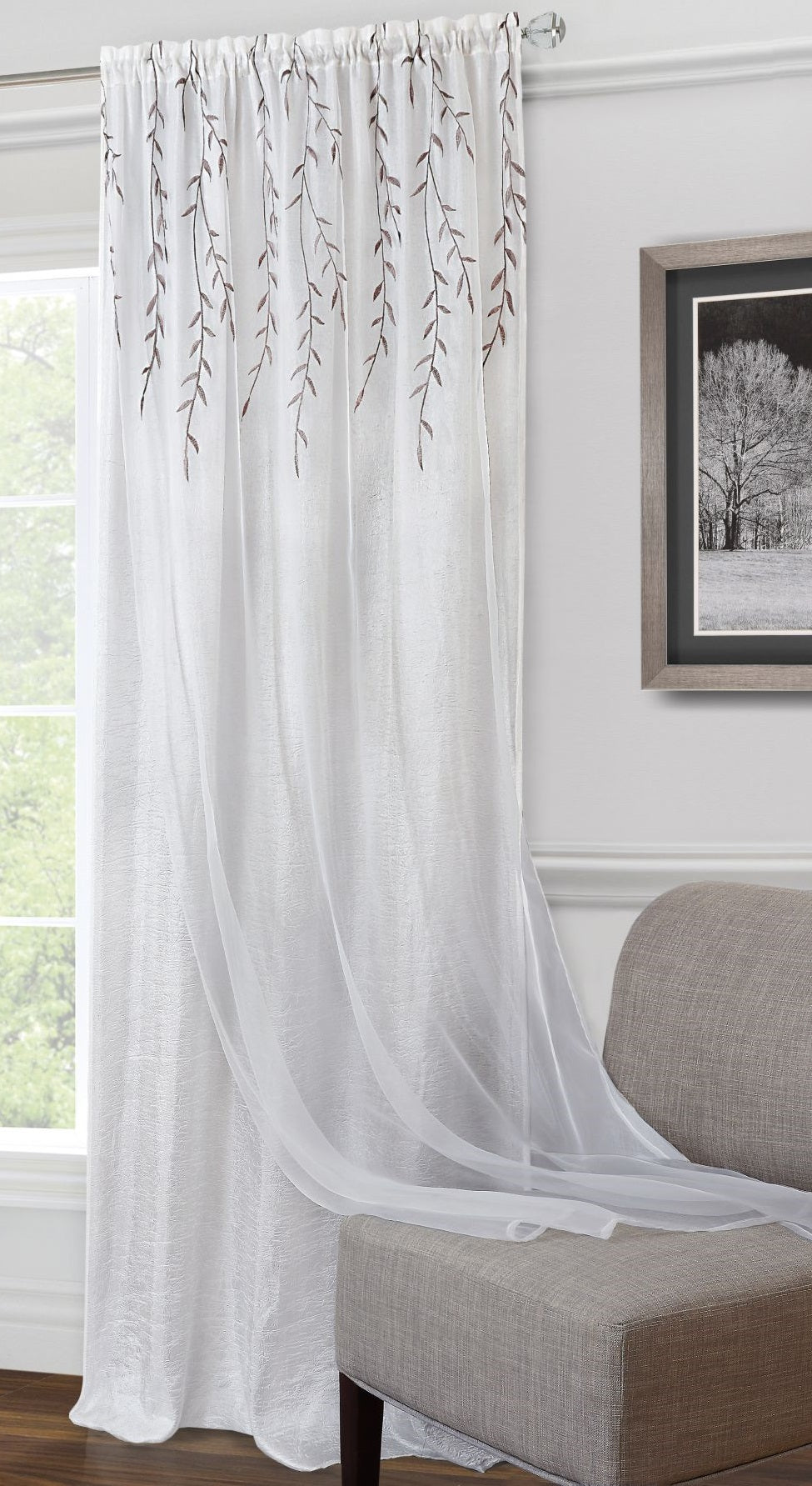 Traditional Elegance Flora Rod Pocket Window Curtain Panel - 42x63 - White