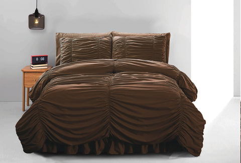 Simple Elegance by Ben&Jonah Ruffled Frills 8 Piece King Size Down Alternative Comforter Set (102" x 86") - Chocolate