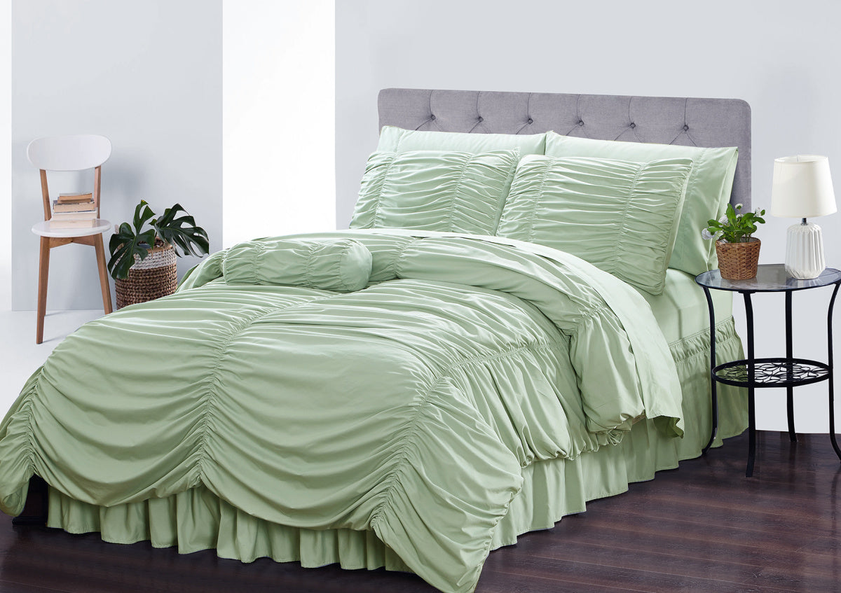 Simple Elegance by Ben&Jonah Ruffled Frills 8 Piece Queen Size Down Alternative Comforter Set (86" x 86") - Sage