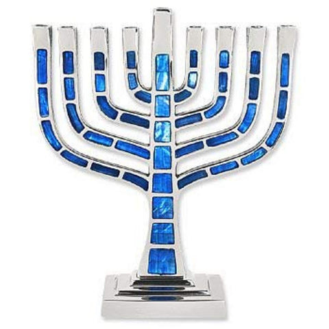 Ben&Jonah Blue Jeweled Mosaic Aluminum Menorah- Knesset Menorah Inspired-8" 1/8 L x 10" 3/4 H…
