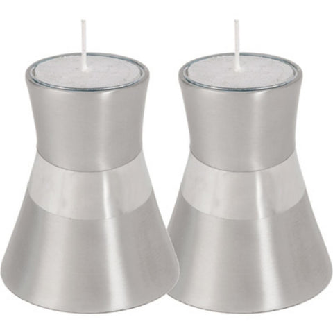 Ben and Jonah Sabbath/Shabbos Metal Candlesticks - Anodized Aluminum Small T-light Candlesticks - Silver - 3" x 2.5"