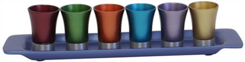 Ben and Jonah Liquor Shot Cups Set- 6 Cups with Tray- Multicolor with Blue Tray