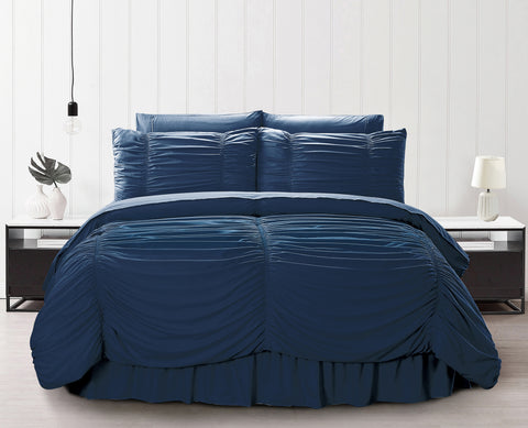 Simple Elegance by Ben&Jonah Ruffled Frills 8 Piece King Size Down Alternative Comforter Set (102" x 86") - Navy