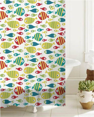 Royal Bath Bath Time Fishy PEVA Non-Toxic Shower Curtain (70" x 72") with 12 Roller Hooks