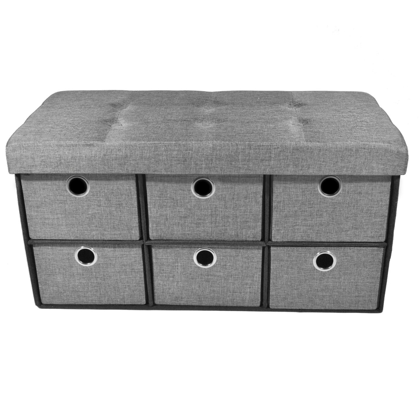 Traditional Elegance Collapsible 6 Drawer Storage Ottoman - Grey Linen 30x15x15