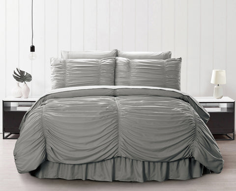 Simple Elegance by Ben&Jonah Ruffled Frills 8 Piece Queen Size Down Alternative Comforter Set (86" x 86") - Grey