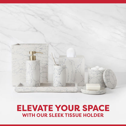 Luxury Tissue Holder - Engineered White Stone, Spa Vibes, & Elegant Blue Veining